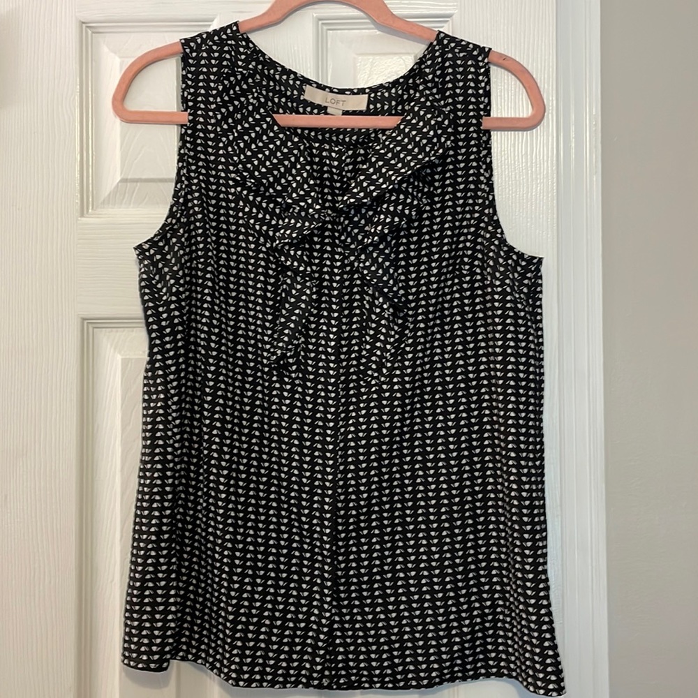LOFT black and off white ruffle front top